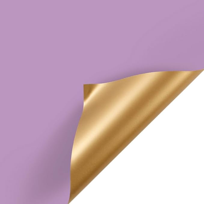 Lavander/Gold Flower Wrapping Paper, Waterproof, 24″x 24″, 20 sheets per pack, 2-Sided Design