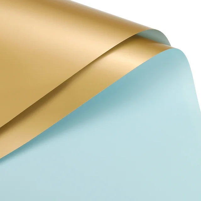 Light Blue/Gold Flower Wrapping Paper, Waterproof, 24″x 24″, 20 sheets per pack, 2-Sided Design