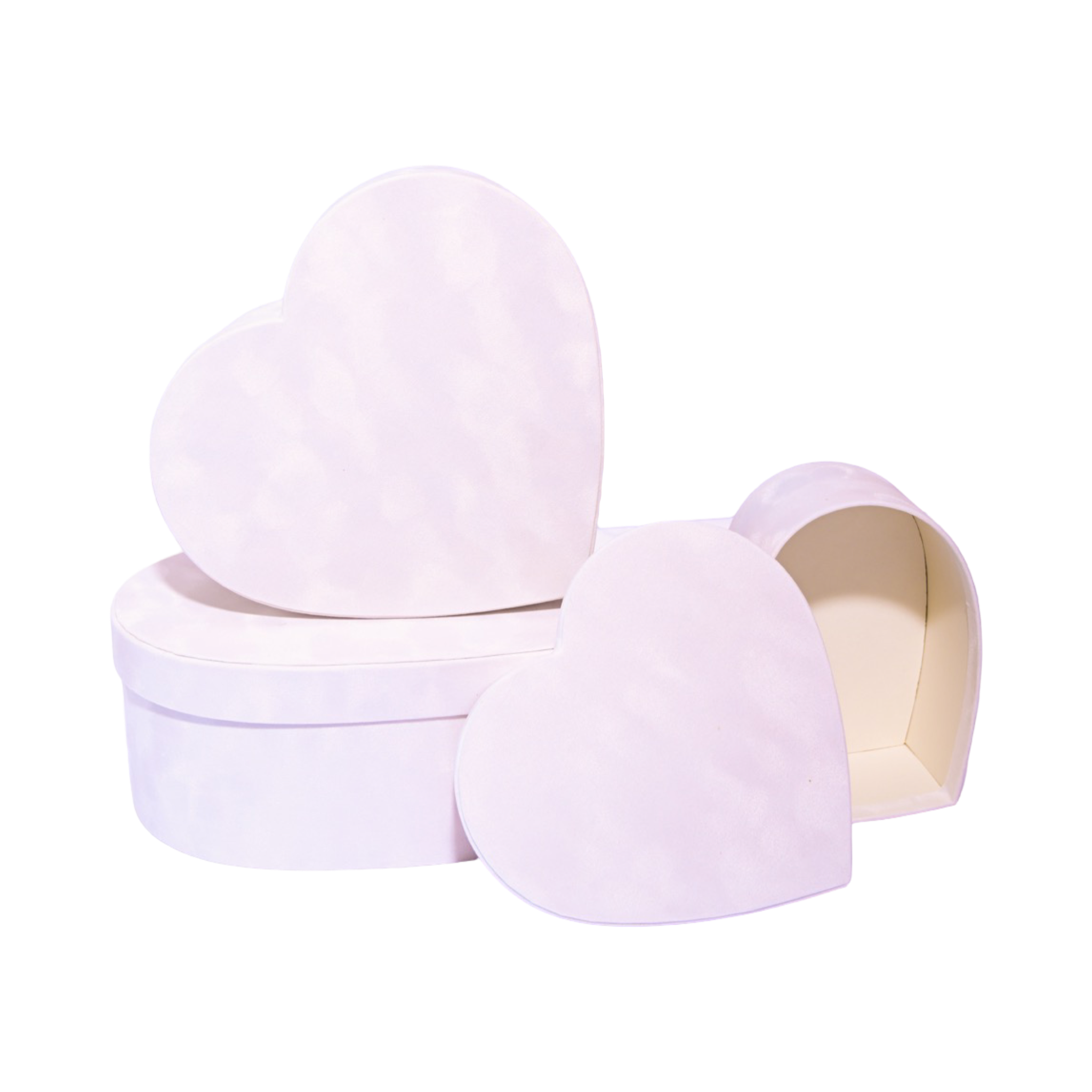 White Heart Velvet Box - Set of 3, Flower/Gift Boxes with Lids