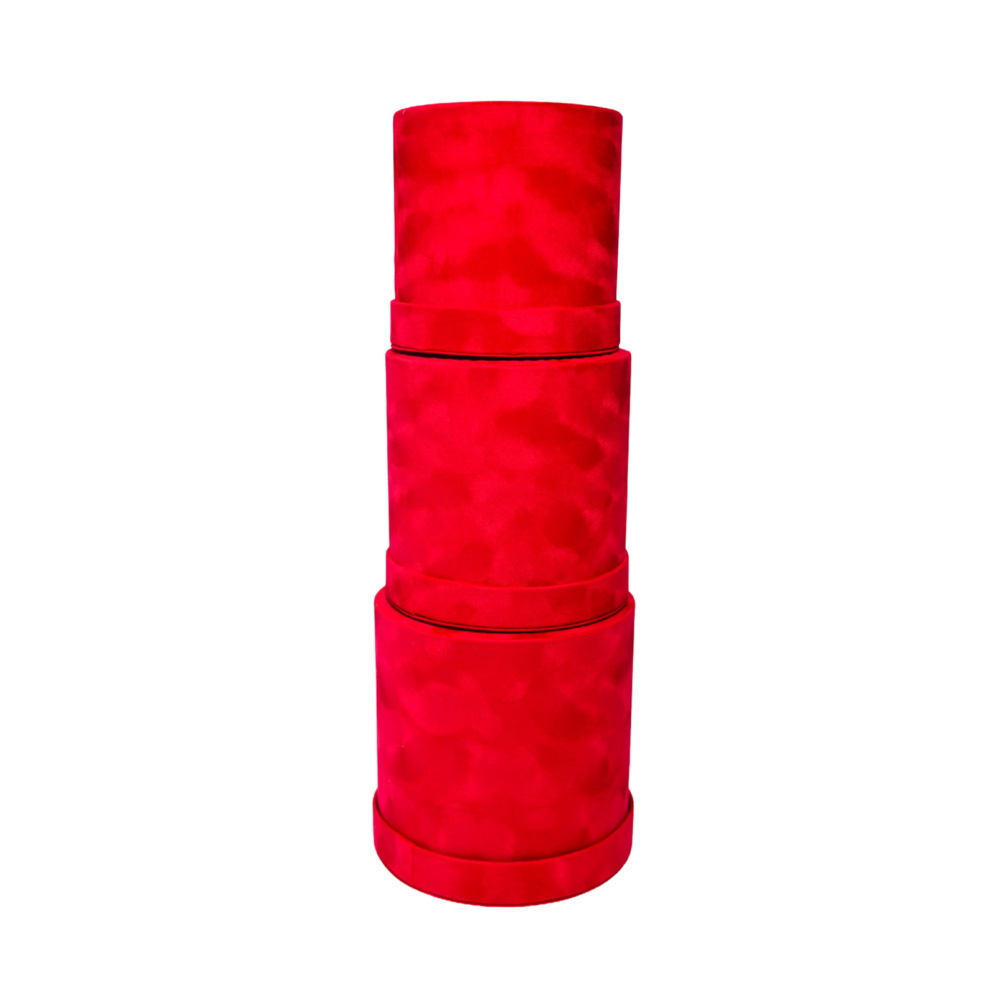 Red Round Velvet Box - Set of 3, Flower/Gift Boxes with Lids