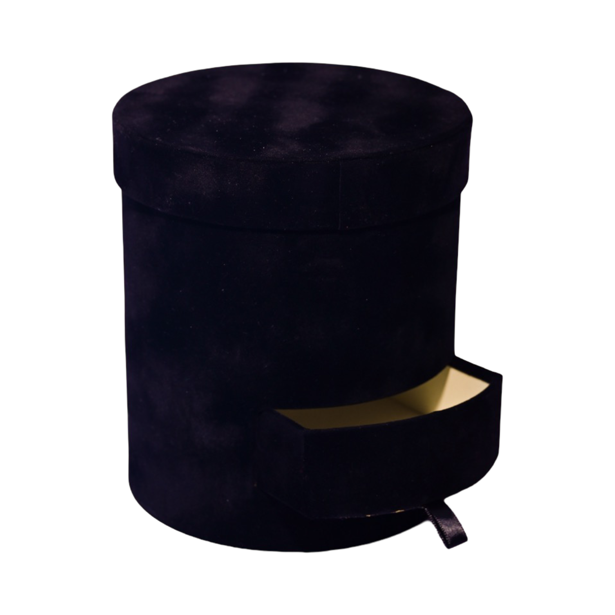 Round - Black Velvet Box with Surprise Drawer