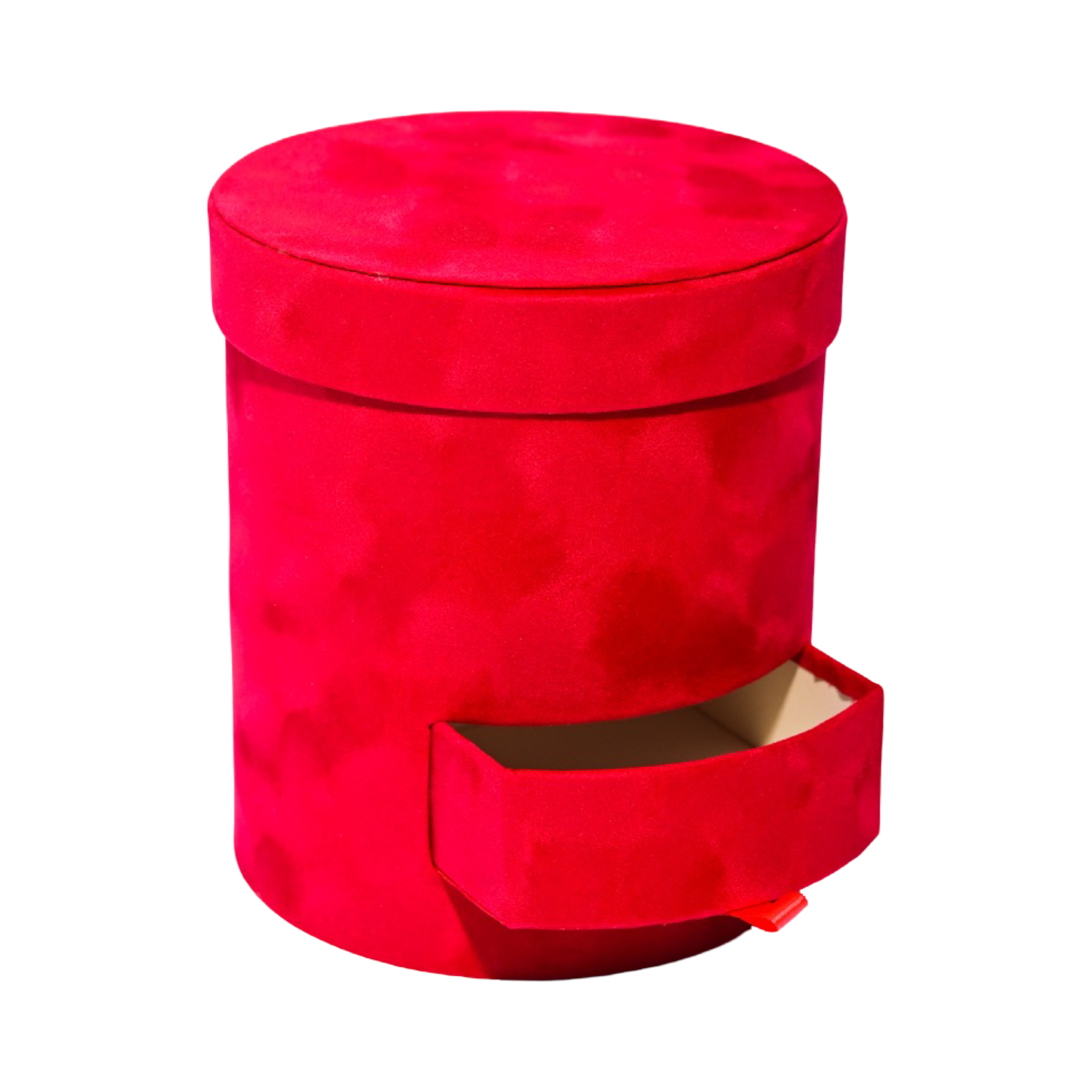 Round - Red Velvet Box with Surprise Drawer