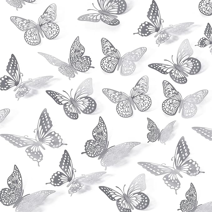 Silver 3D Stick-On Butterflies, Pack of 12