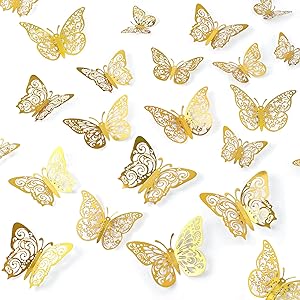 Gold - 3D Stick-On Butterflies, Pack of 12