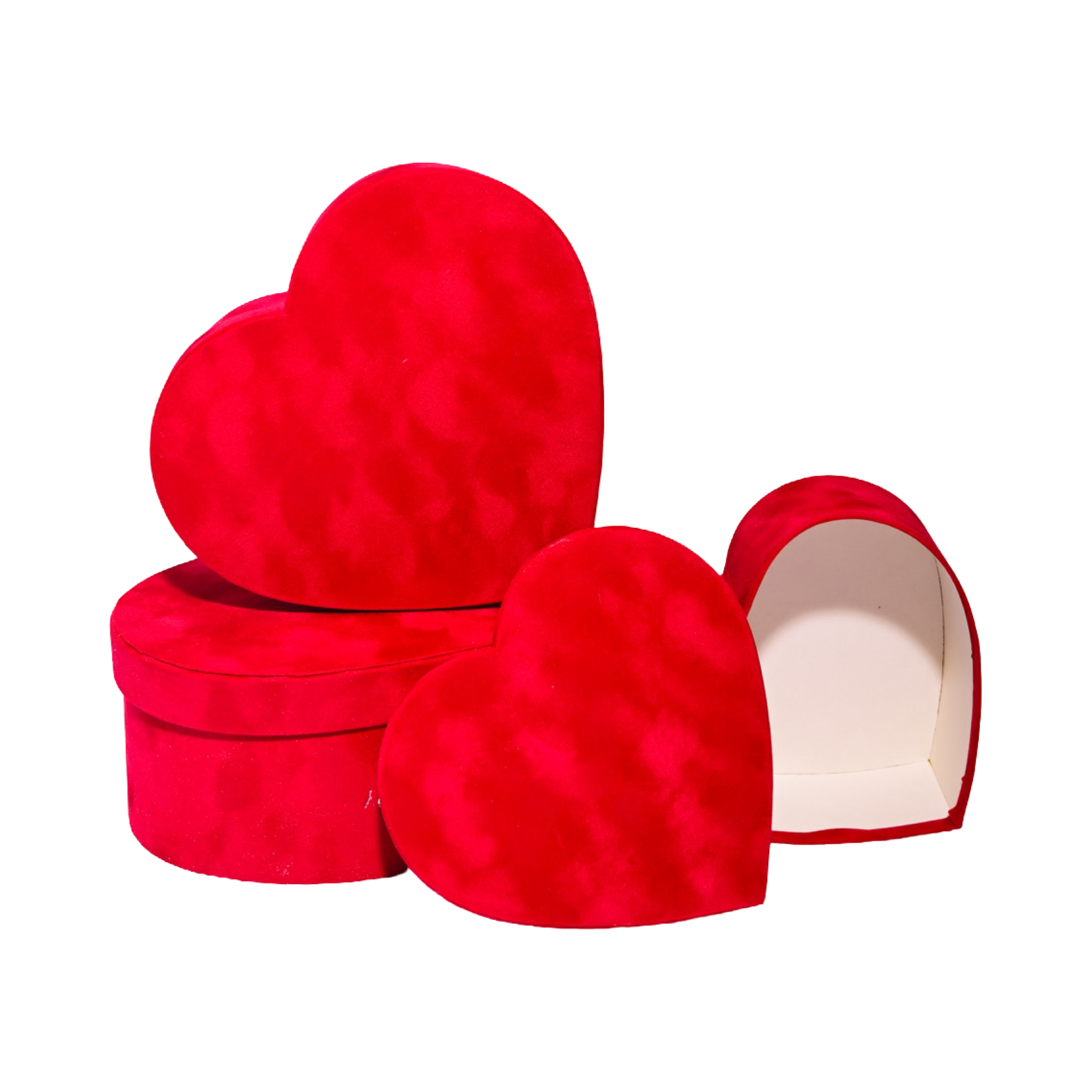 Red Heart Velvet  Box - Set of 3,  Flower/Gift Boxes with Lids