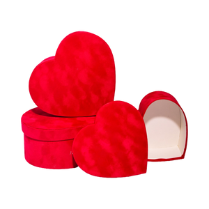 Red Heart Velvet  Box - Set of 3,  Flower/Gift Boxes with Lids