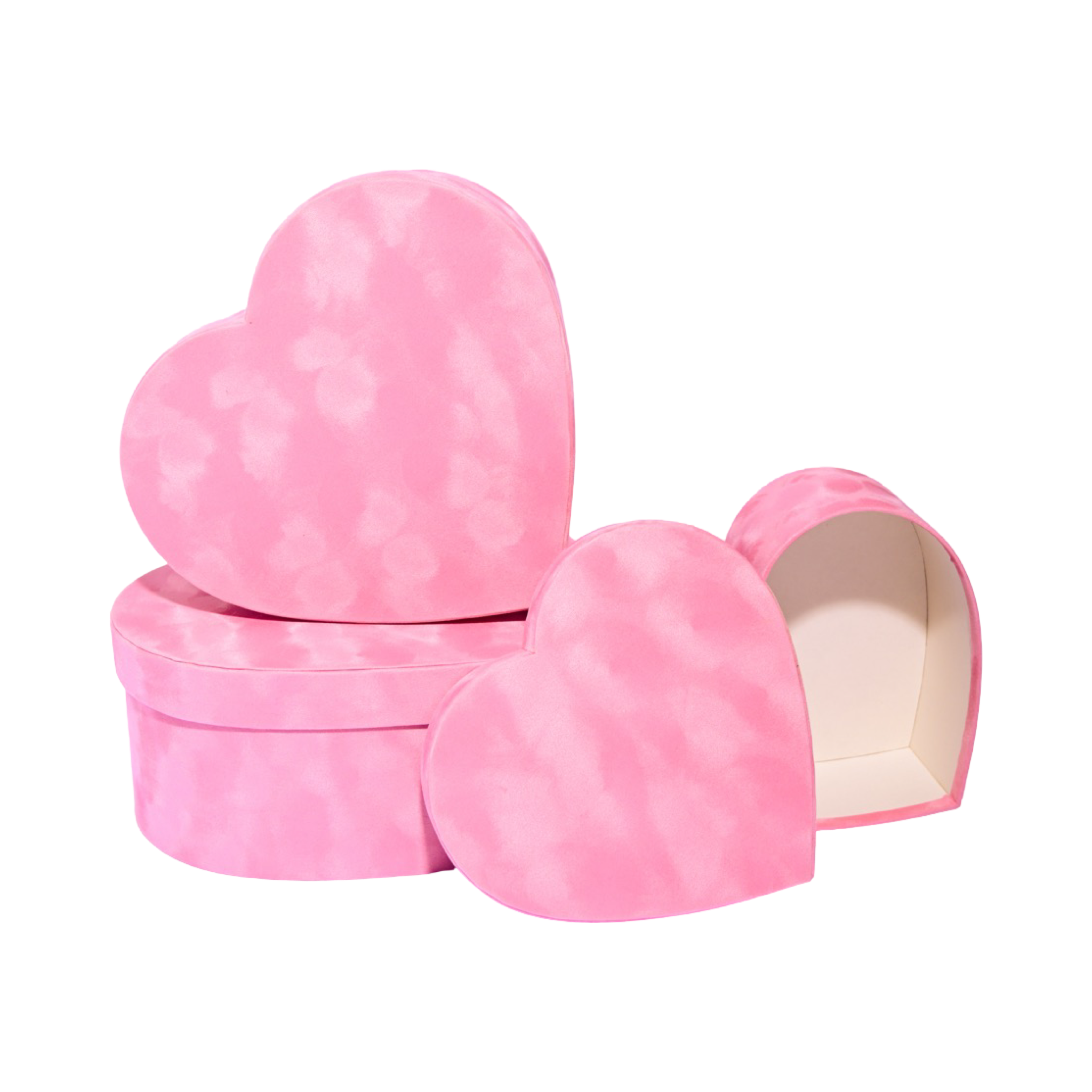 Pink Heart Velvet  Box - Set of 3,  Flower/Gift Boxes with Lids