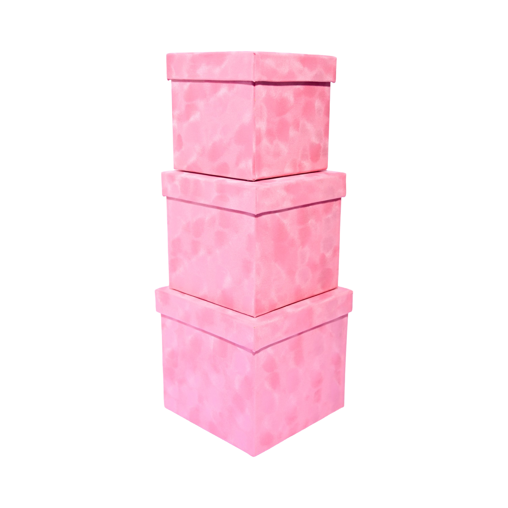 Pink Square Velvet  Box - Set of 3, Flower/Gift Boxes with Lids