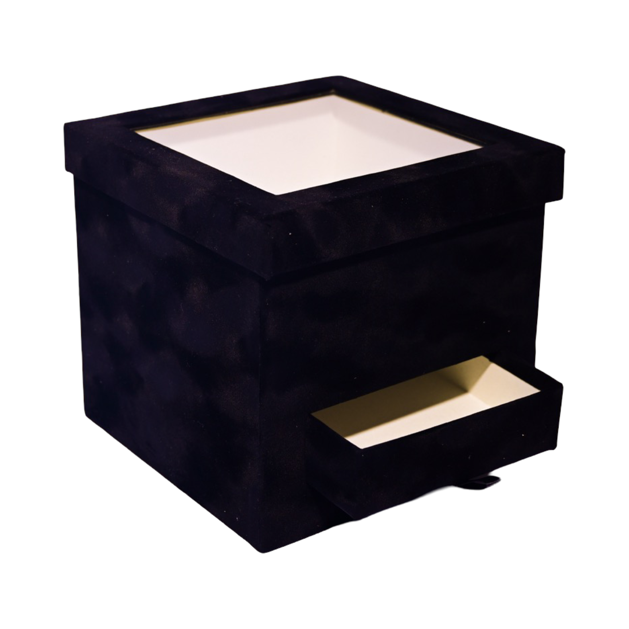 Square -Black Velvet Box with Surprise Drawer