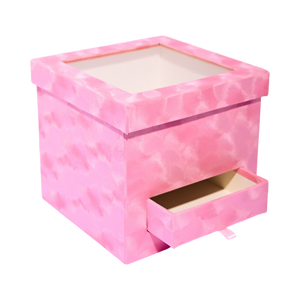Square - Pink Velvet Box with Surprise Drawer