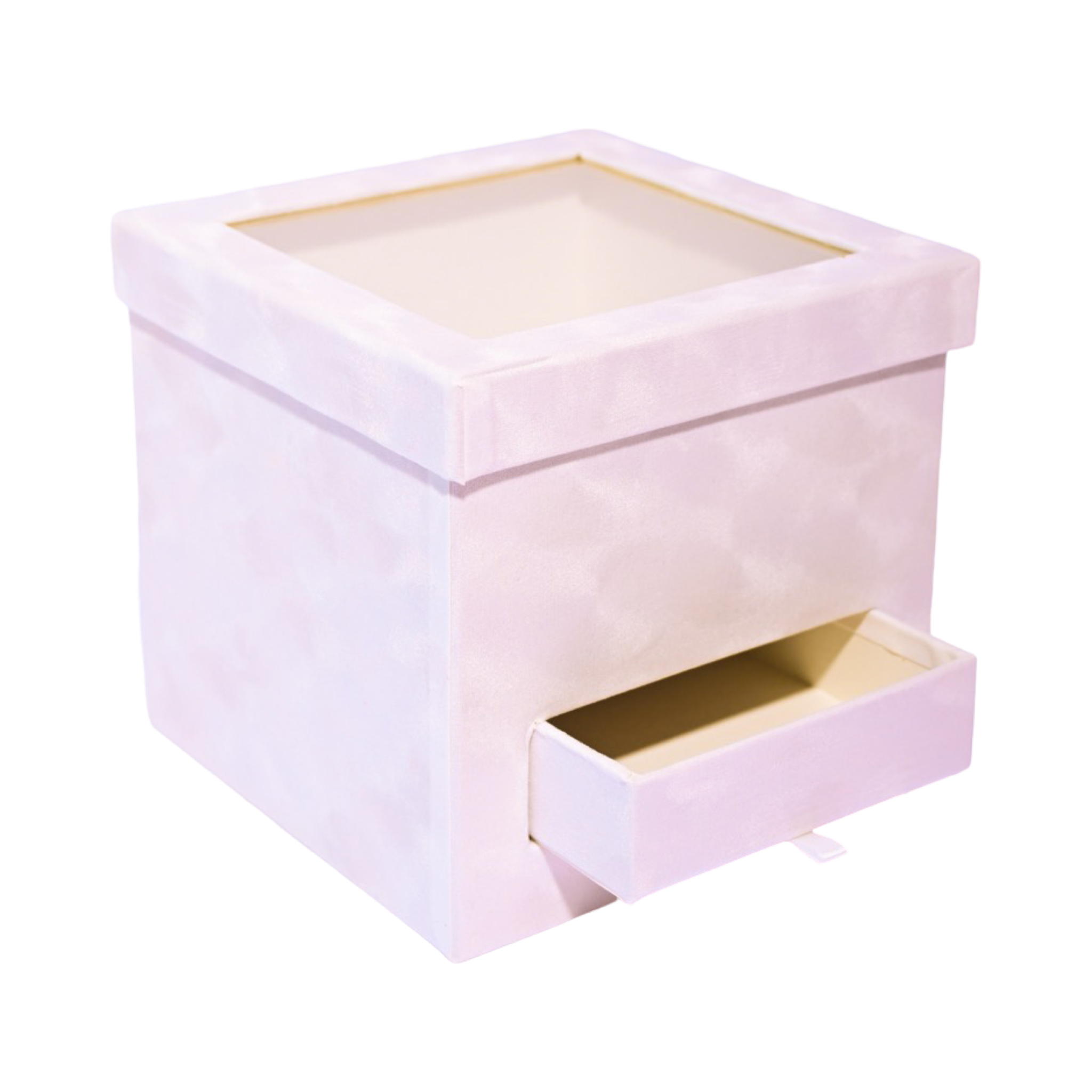 Square - White Velvet Box with Surprise Drawer