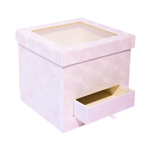 Square - White Velvet Box with Surprise Drawer