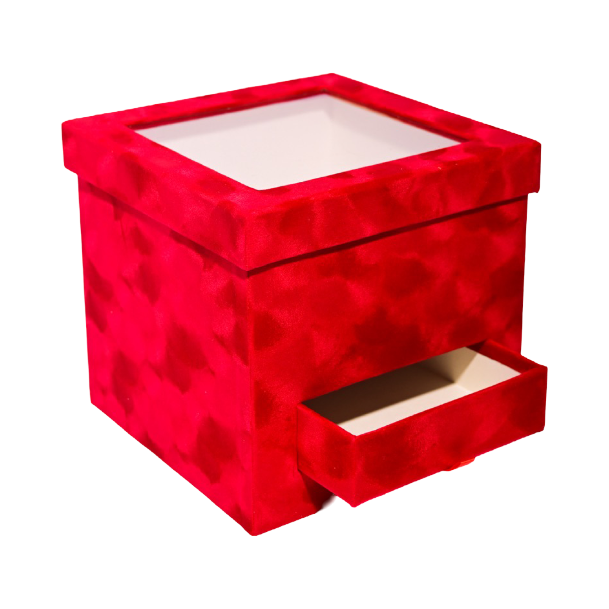 Square - Red Velvet Box with Surprise Drawer
