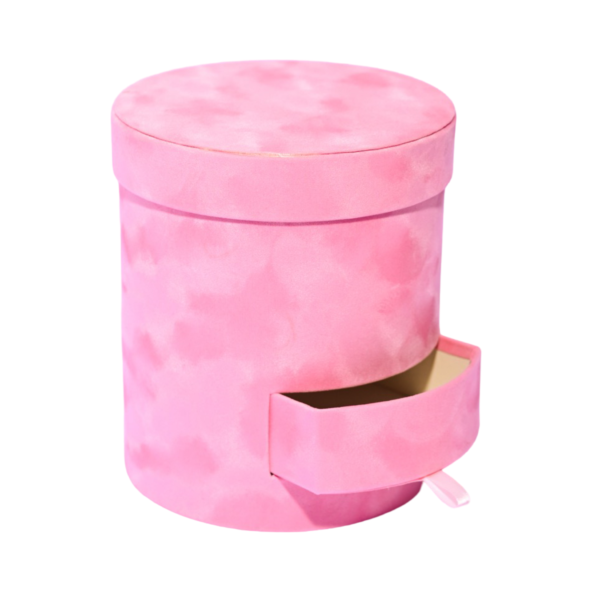 Round - Pink Velvet Box with Surprise Drawer