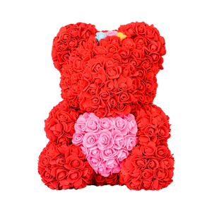 Red with pink heart - Rose Bear
