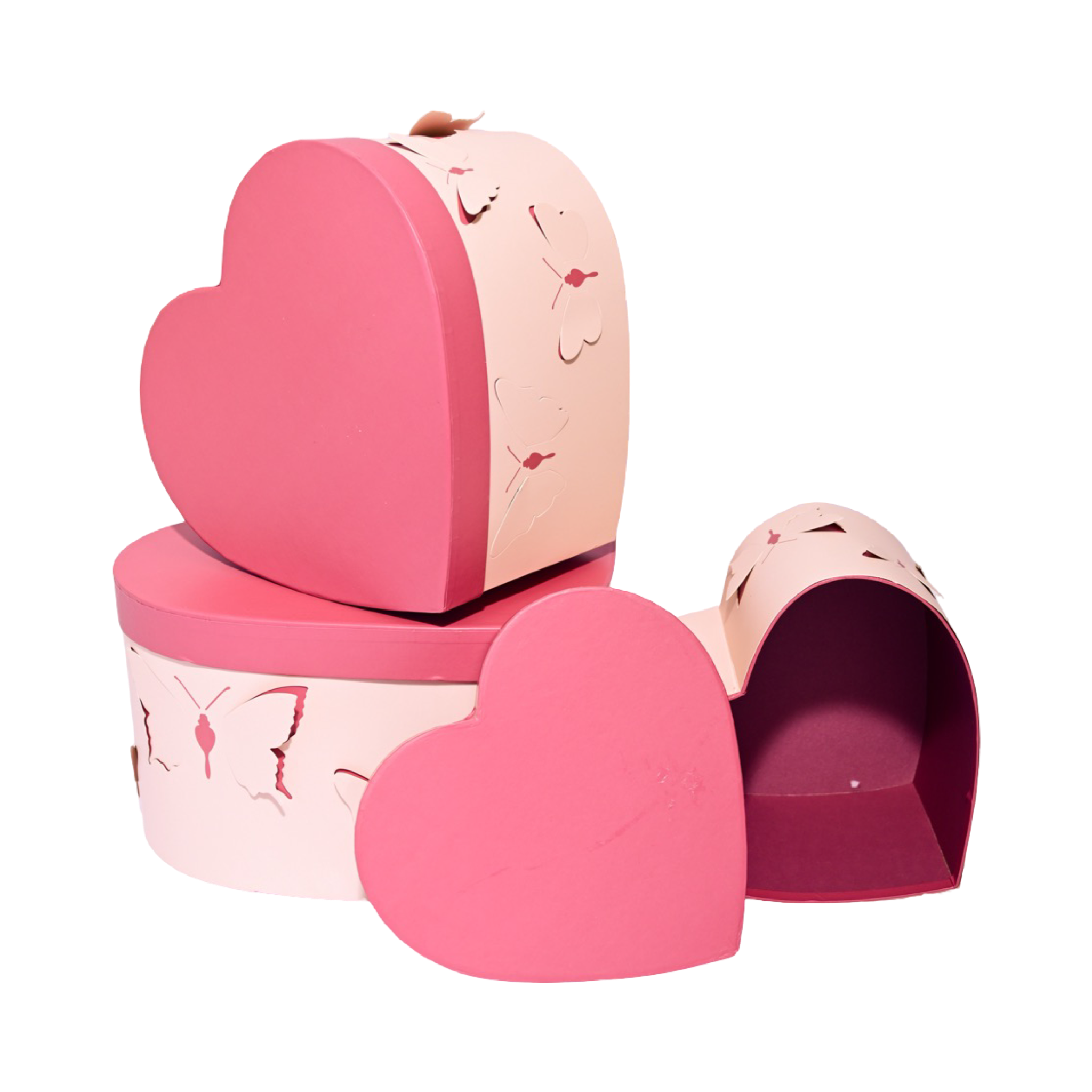 Pink Heart - 3D Butterflies - Flower/Gift Boxes Set of 3