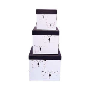 White Square - 3D Butterflies - Flower/Gift Boxes Set of 3